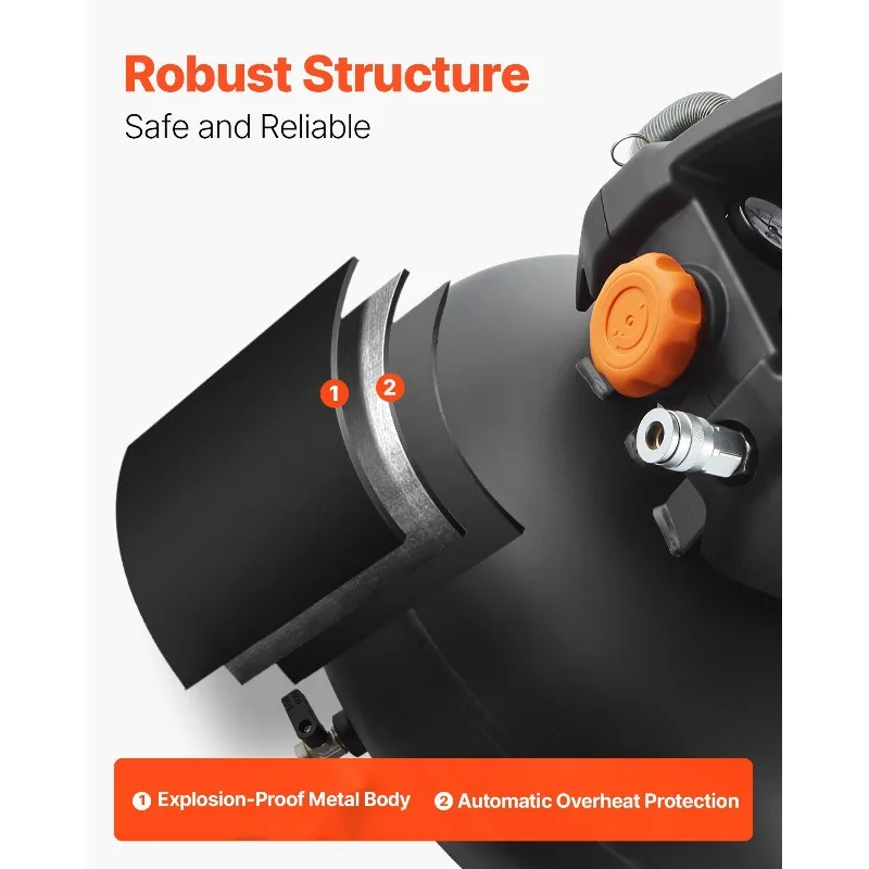 Sprężarka powietrza 6-galonowa 1,7 KM 2,3 CFM przy 90 PSI i maksymalnym ciśnieniu roboczym 150 PSI