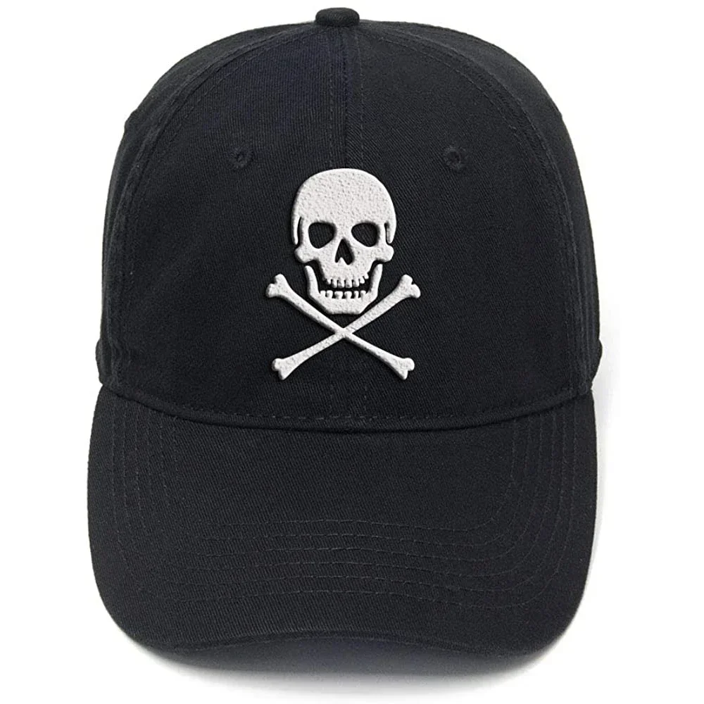 Lyprerazy Skull Crossbones Pirate Jolly Roger Washed Cotton Adjustable Flock Printing Baseball Cap