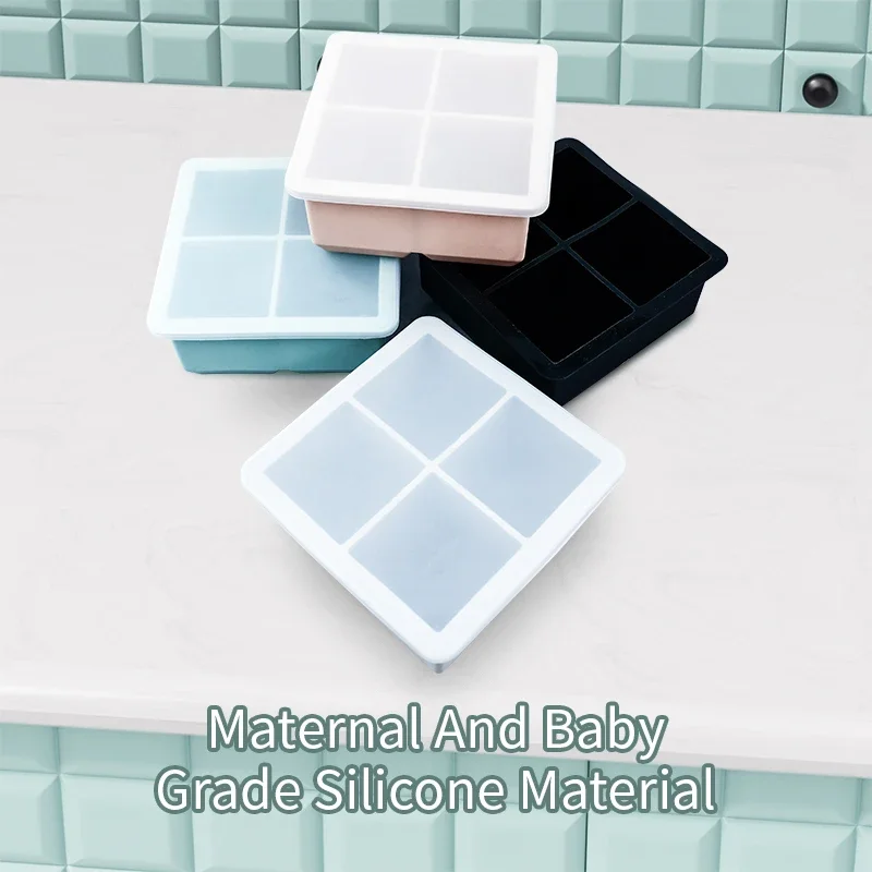 4 Grid Big Ice Tray Mold Large Food Grade Silicone Cube Square Tray Molds DIY Ice Maker  Cube Tray for Kitchen Bar