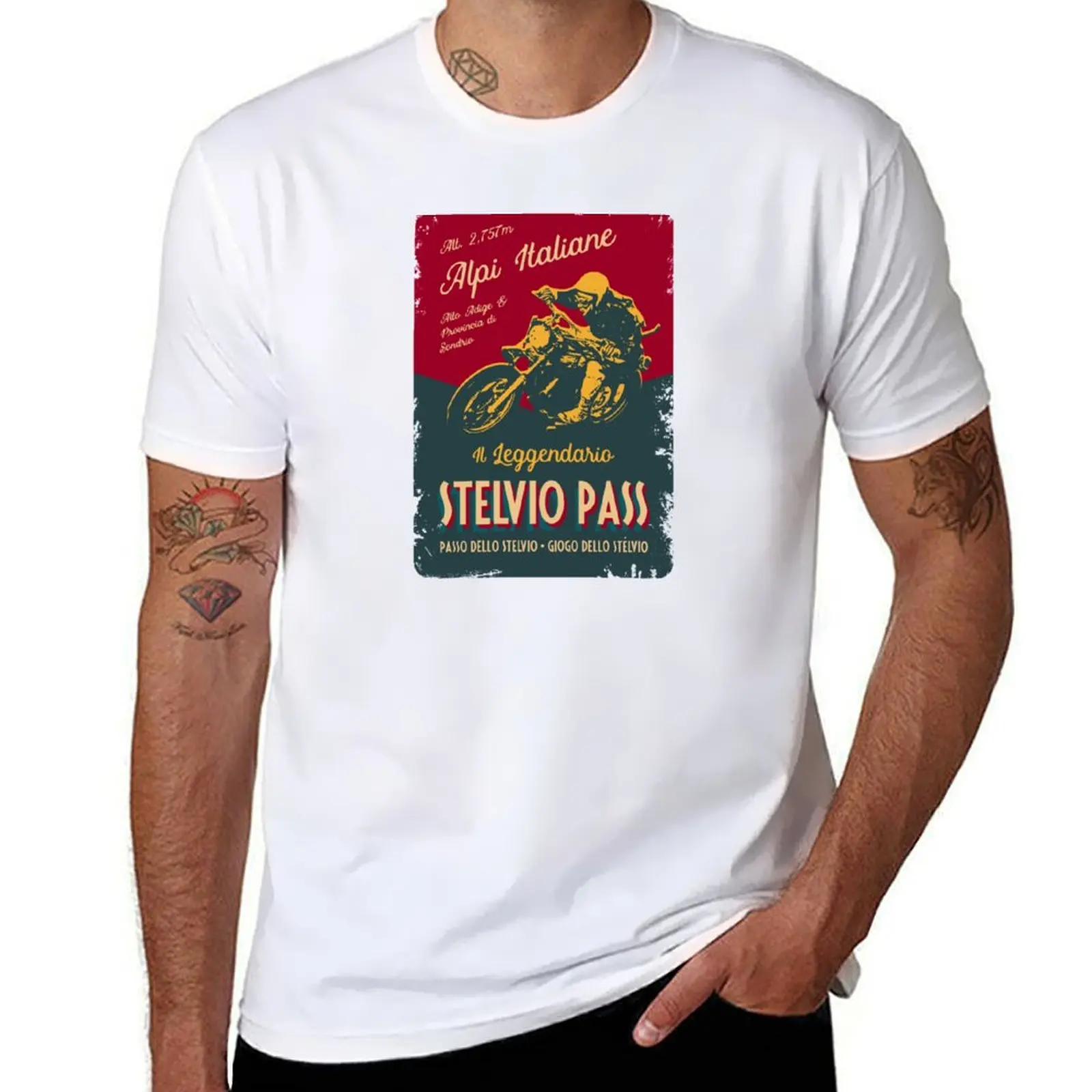 

Stelvio Pass Retro Motorcycle T-Shirt + Sticker T-Shirt t shirts for man graphic funny t shirts for man pack white T-Shirt