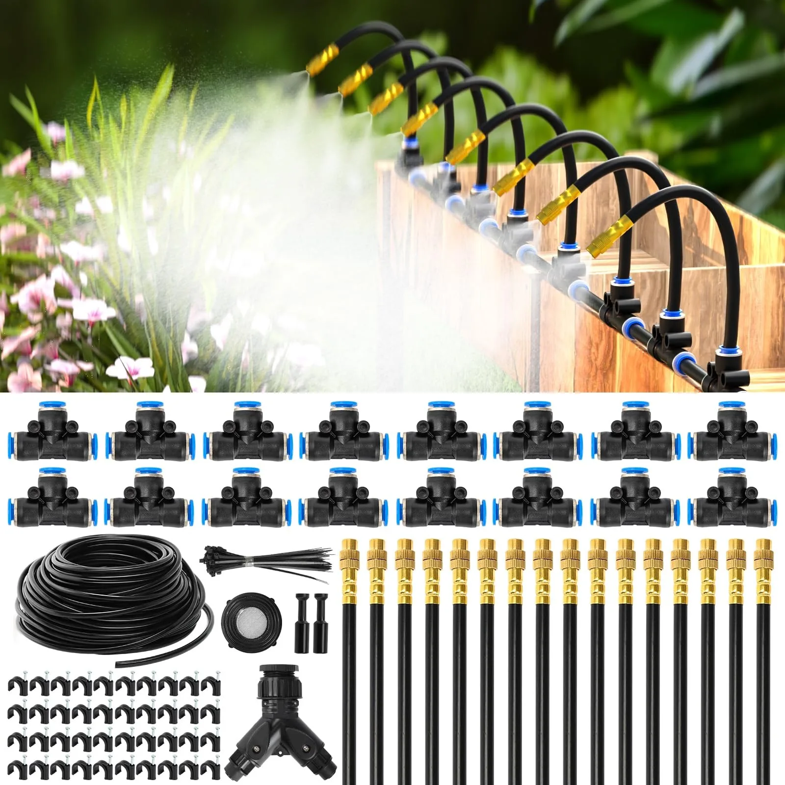 

100ft 1/4" Drip Irrigation Kit w/16 Adjustable Copper Nozzles Automatic Sprayer