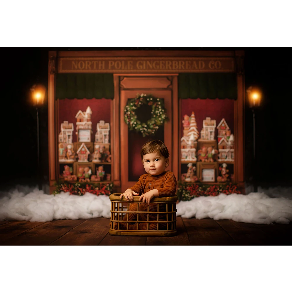 North Pole Gingerbread Photo Background Christmas Kids Portrait Photo Studio puntelli Family Party Photography fondale Cloth