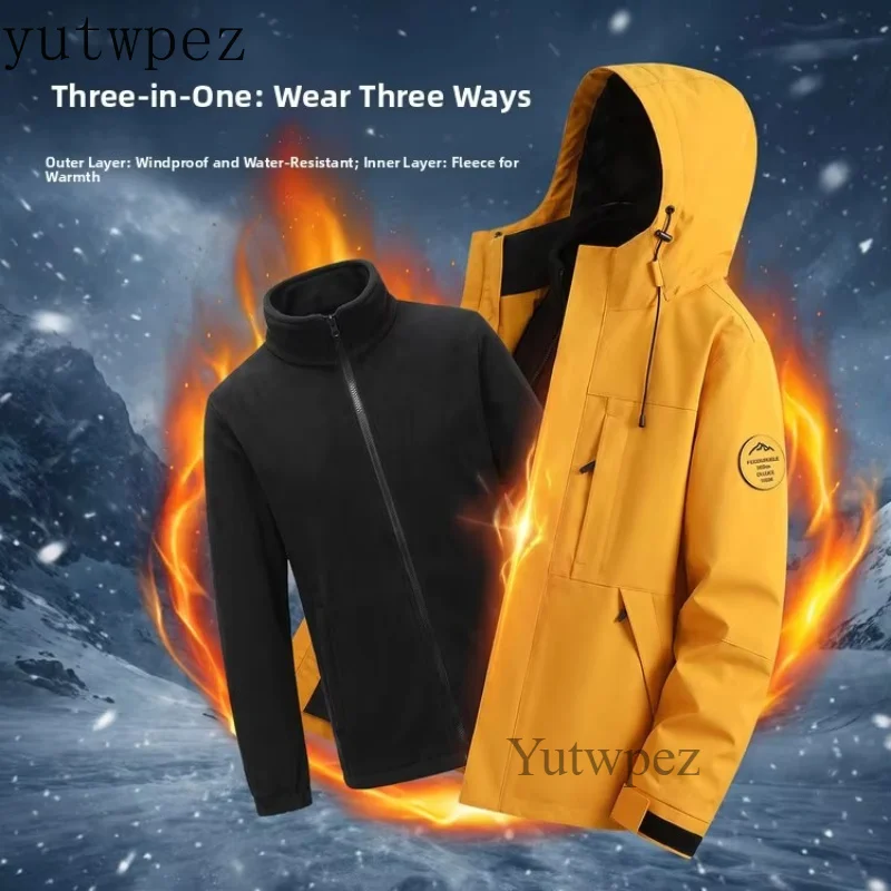 Three-in-One Outdoor Skiing Hiking Jacket Unisex Windproof Waterproof Scratch Resistant Climbing Shell Snow Trip Daily Commute