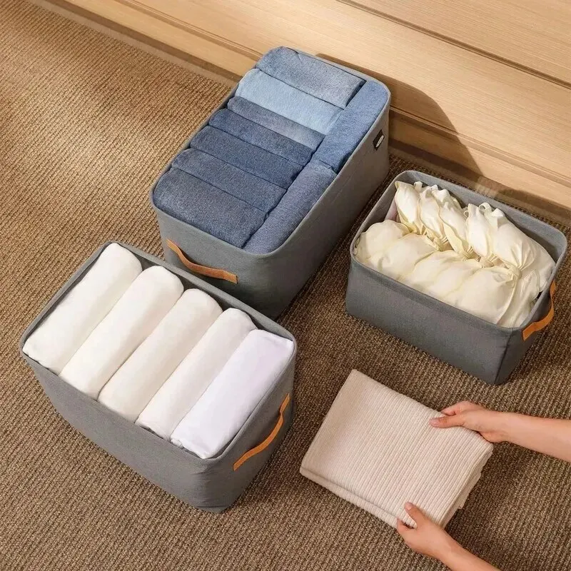 1pc Large Capacity Clothes Storage Basket Two Thickened Cloth Steel Frame Foldable Storage Box Miscellaneous Clothes Pants Box