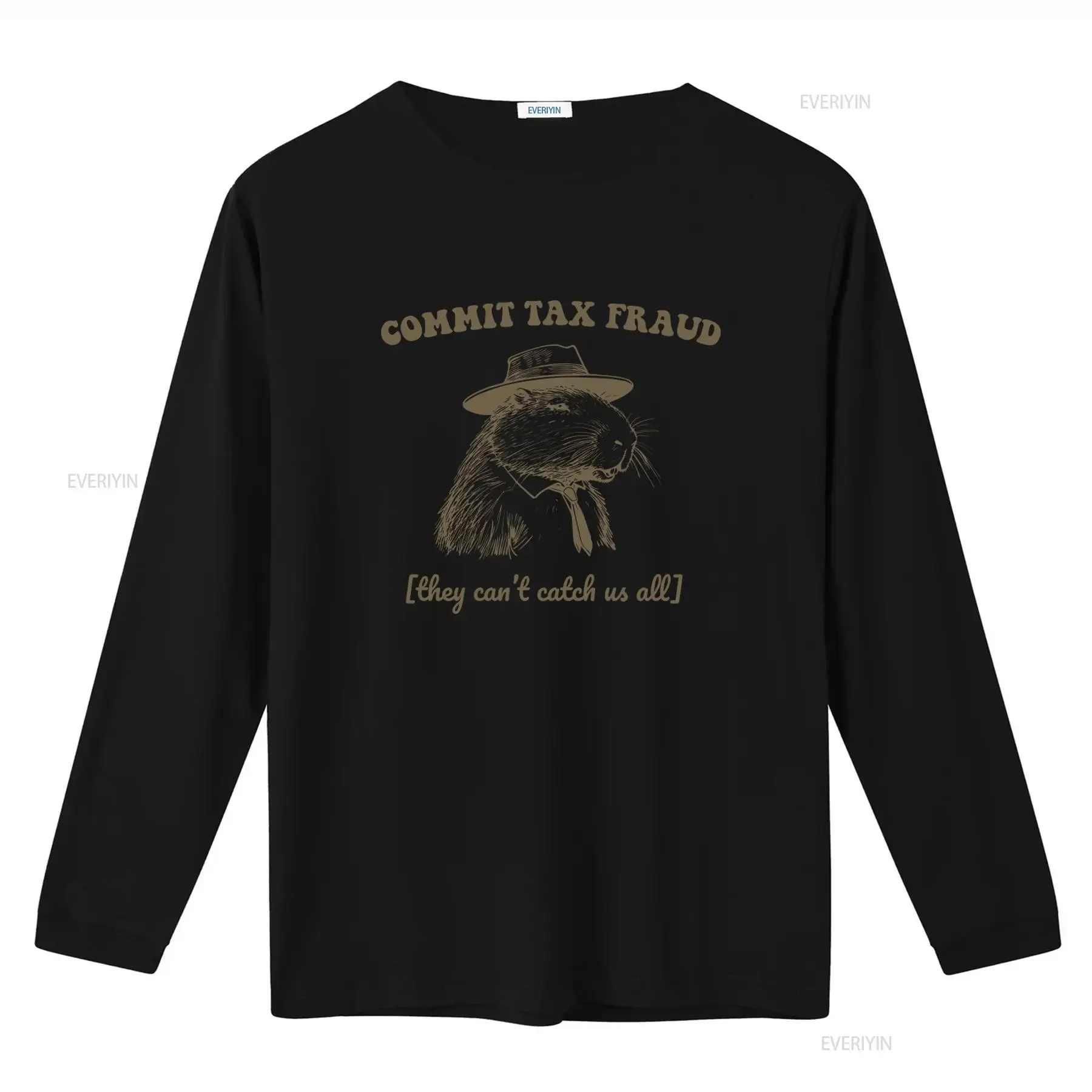 Commit Tax Fraud T Shirt Funny Capybara Print with Sarcastic Saying Chaotic 90s Silly Meme Design Trendy  vintage Washed homme