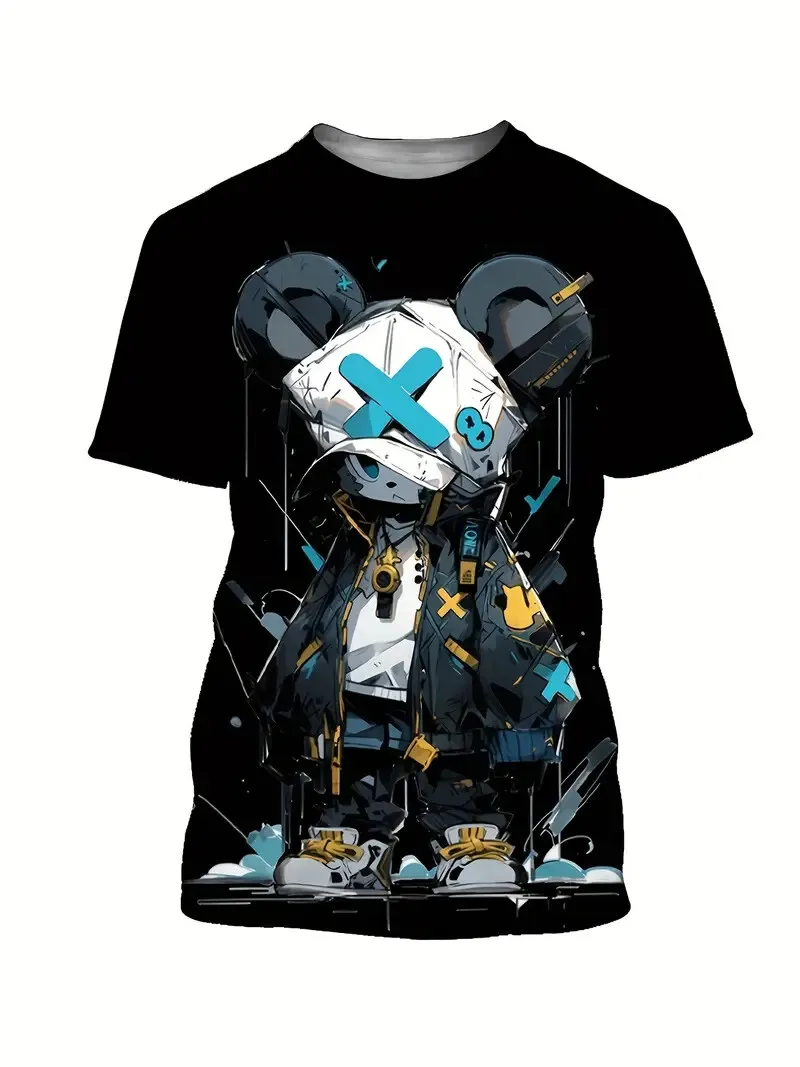 

Men's T-Shirts Funny 3D Cartoon Bear Print Tees Summer Casual O-Neck Short Sleeve Tops Hip Hop Streetwear Fashion Loose Pullover