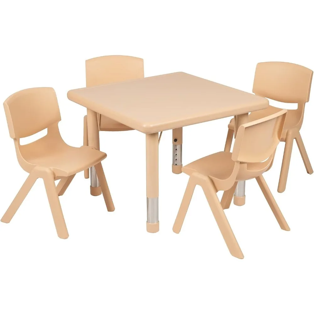 

24" Square Plastic Height Adjustable Activity Table Set with 4 Chairs