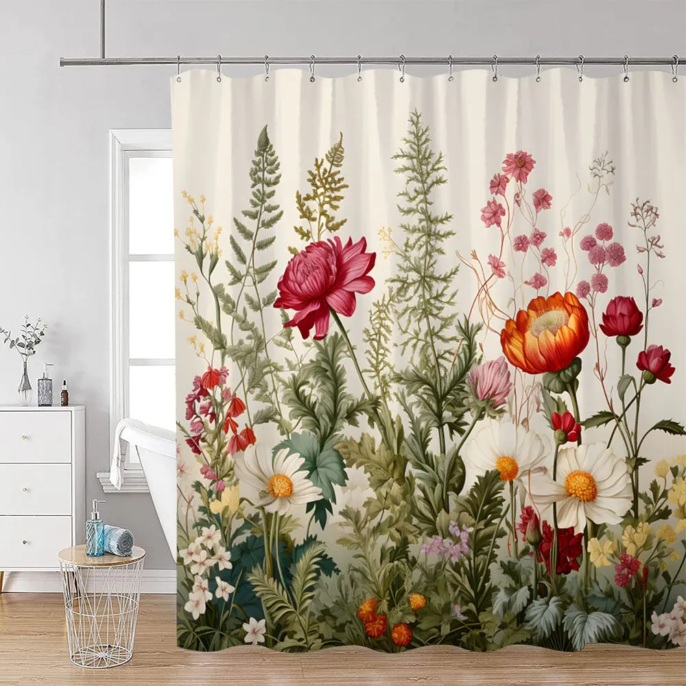 Floral Butterfly Shower Curtains Black and White Flowers Botanical Watercolour Art Modern Minimalist Bathroom Curtain Decor Sets