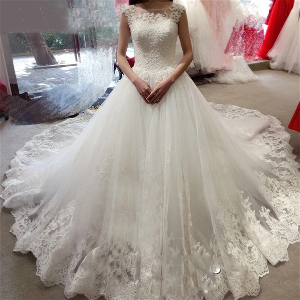 

ZJ9128 2026 New Style Fashion White O Neck Sexy Princess Wedding Dress For Bride Maxi Formal With Lace Women Girls
