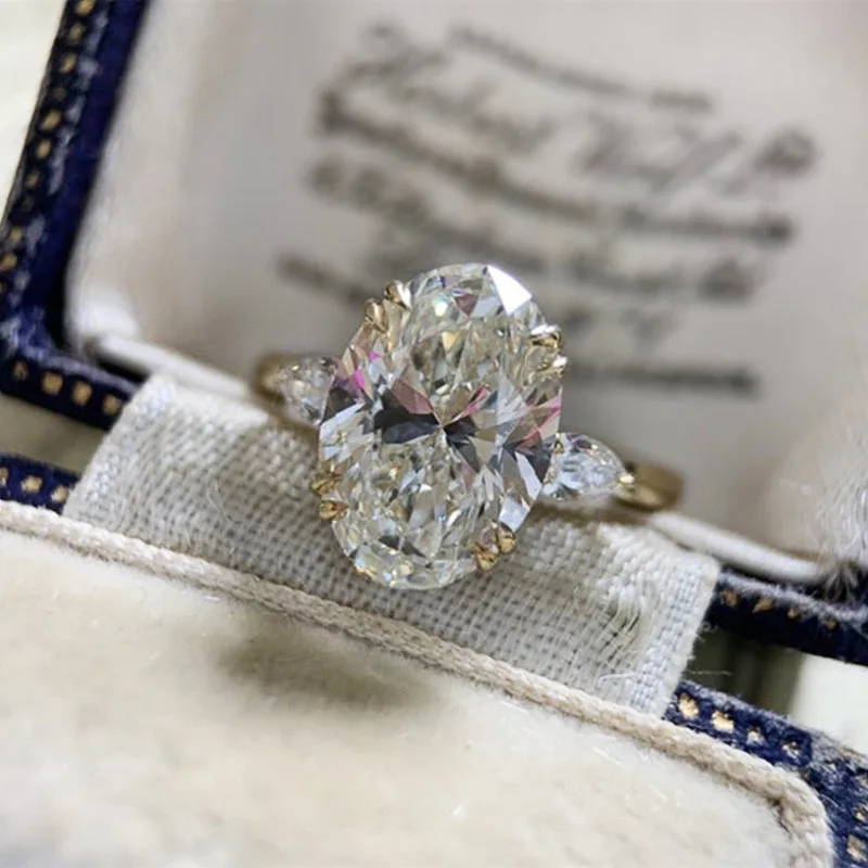 New Simple Oval Cubic Zirconia Wedding Bands Women's Ring Luxury Gold Color Engagement Rings Bright Fashion Jewelry Wholesale