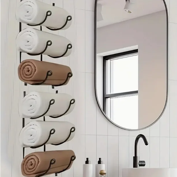 

Large towel rack, bathroom roll up rack: 4-layer wall mounted towel rack for storing towel blankets