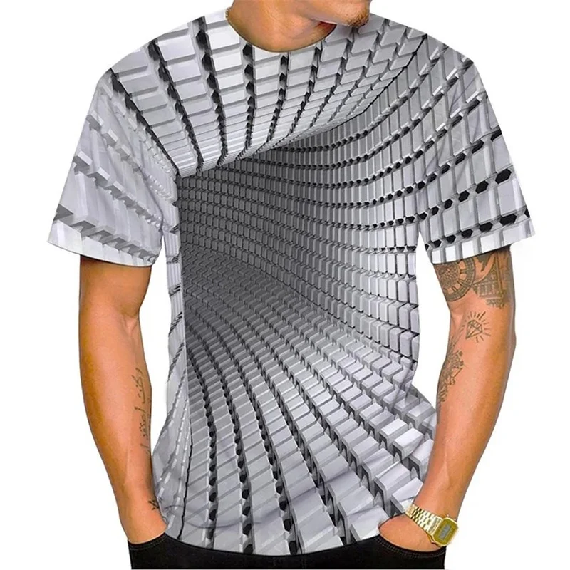 

Optical Illusion Graphic T Shirt For Men Vertigo 3D Printed Tees Summer Streetwear Unisxe T-Shirts Round Neck Tops Short Sleeves