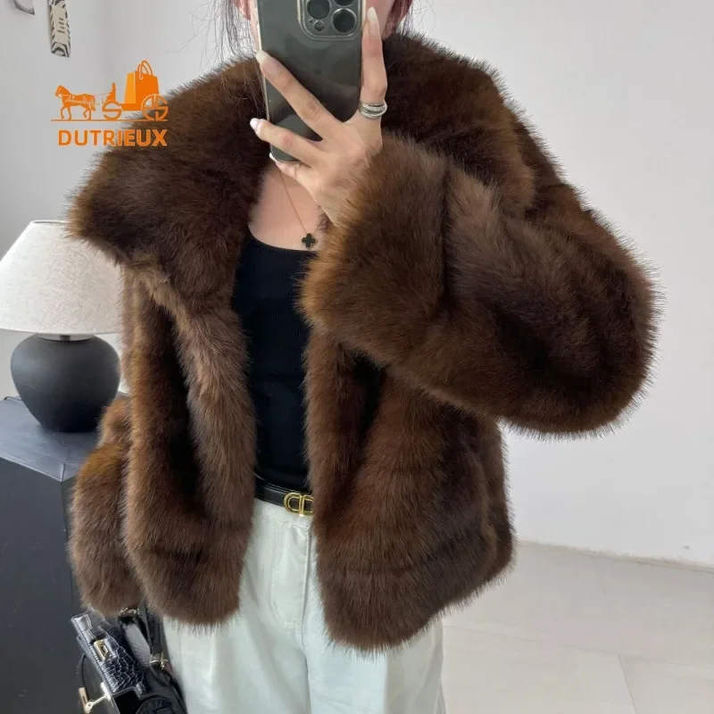 2024 Winter New Fur Coat Women Lapel Loose Version Luxury Genuine Leather Fur Coat Elegant Temperament Short Warm Jacket Party