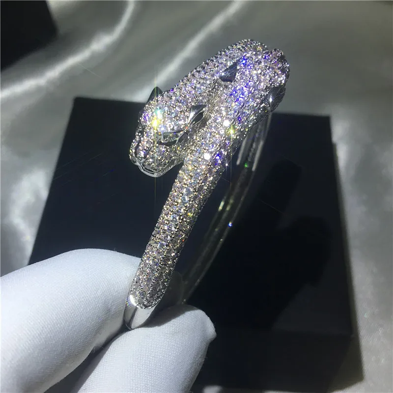 Vintage Leopard Shape Bangle Lab Diamond Bracelet Bangles for Women Men Wedding Accessaries