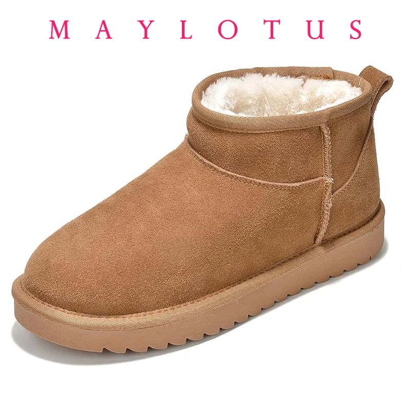 Snow Boots Ultra Mini Boot Chestnut Slippers Winter Warm Fur Cow Leather Wool Suede Boots