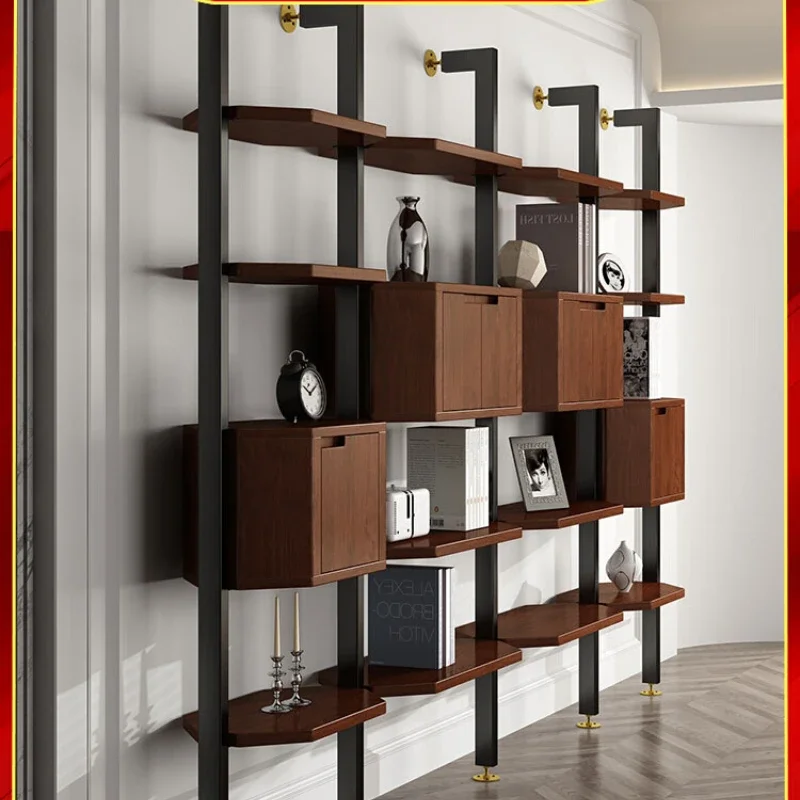 

Solid wood bookshelf shelf Floor-to-ceiling reading shelf Simple multi-layer bookcase Wall-mounted storage Wrought iron