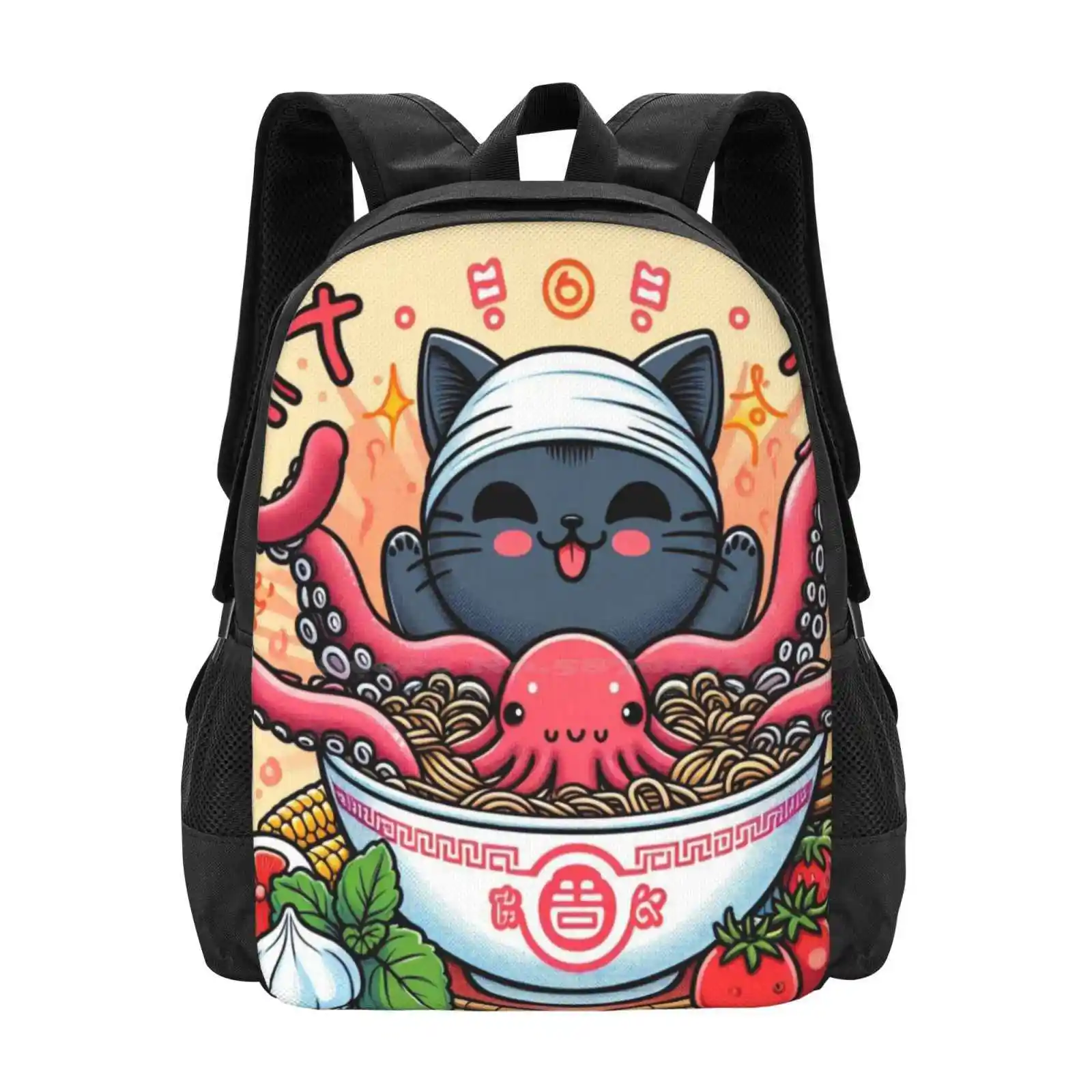 Cat Ramen Hot Sale Schoolbag Backpack Fashion Bags Cat Ramen Octopus Japan Food Manga