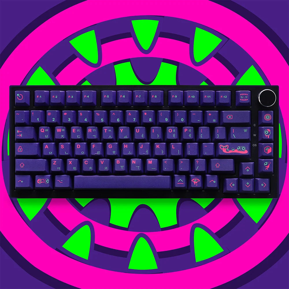 

Индивидуальные колпачки для клавиш Purple Eyeball Collector KR Dye Sub Pbt 130 клавиш, колпачки для клавиш с вишневым профилем для механической клавиатуры Mx Switch