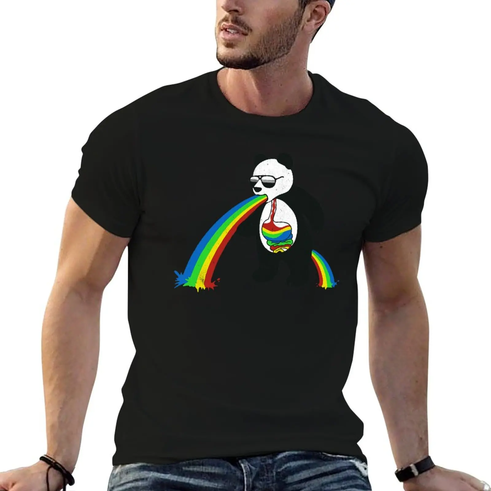 

Panda Throwing Up Rainbow T-Shirt t shirts for man graphic tees t shirts cotton 100% man t shirts graphic T-Shirt