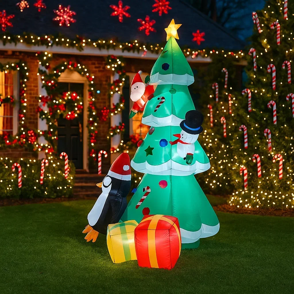 2.1M/6.8FT Inflatable Christmas Tree Santa Snowman Penguin Gift Box Light LED Home Decor Toy Yard Outdoor Inflatable Decorations