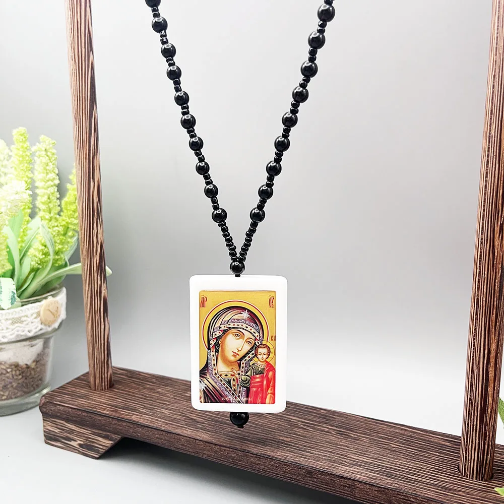 GS156-4 Pendant Car Rearview Mirror Prayer Beads Russian Orthodox Church Holy Mother Holy Image And Father Necklace Ornamens