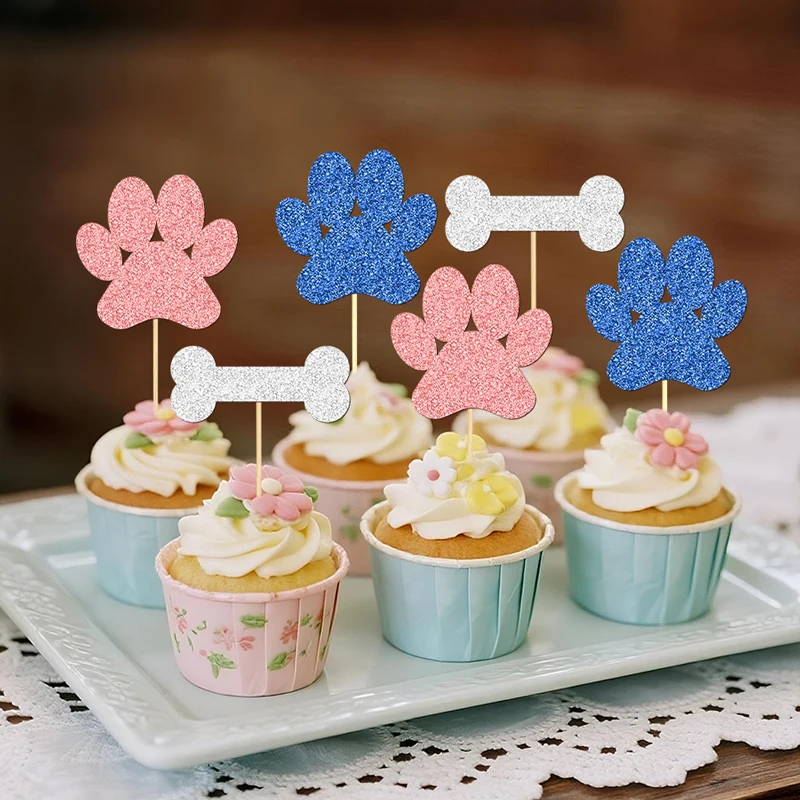 YOMDID 24 Stück Cupcake-Topper für Hunde, glitzernde Welpen, Pfote und Knochen, Cupcake-Topper, Cupcake-Picks für Hunde, Geburtstagskuchen-Dekoration – Detail 10