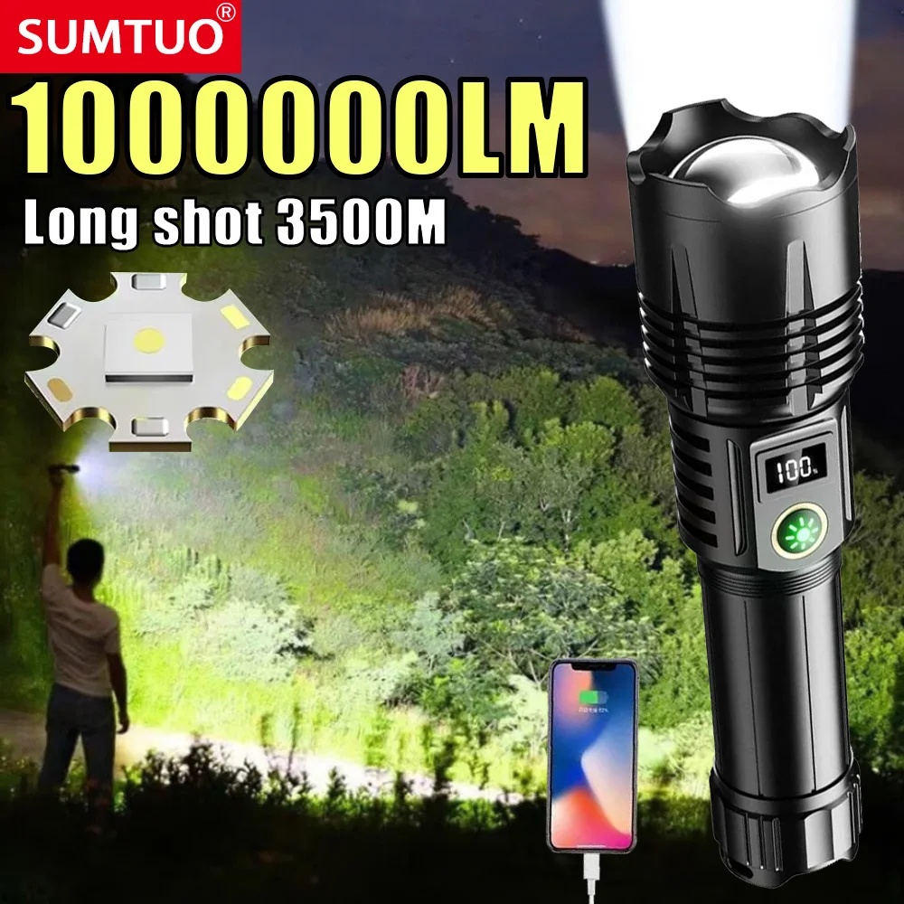 

1000000LM Long Range Flashlights Rechargeable Zoom Tactical Torch High Power Led Flashlights 15000mah Battery With Power Display