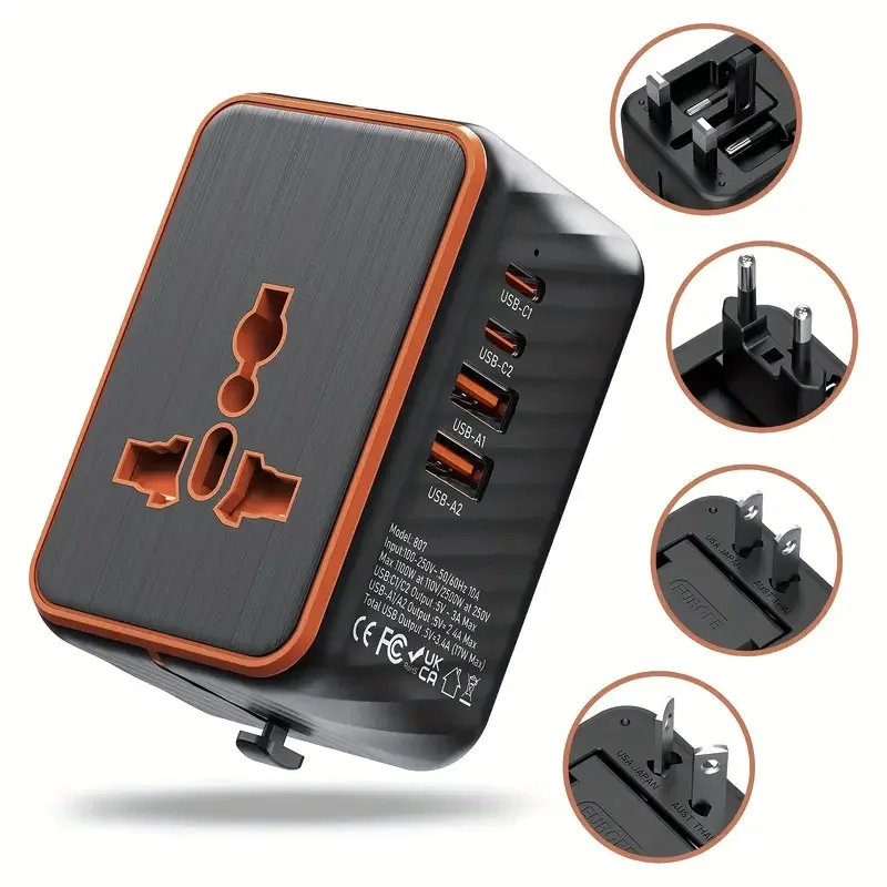 5 In 1 Universal Travel Adapter World Wide All In One Travel Charger 2 Type-C + 2 USB Fast Charging Ports Portable Power Plug fo