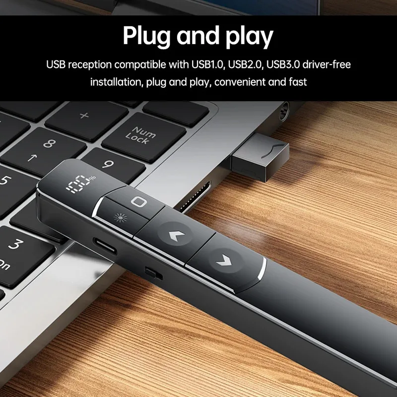 مؤشر عرض ليزر لاسلكي S10 2.4G لـ PowerPoint PPT متوافق مع MAC/Windows/Linux لأجهزة الكمبيوتر المحمول Mac يدعم الصفحة