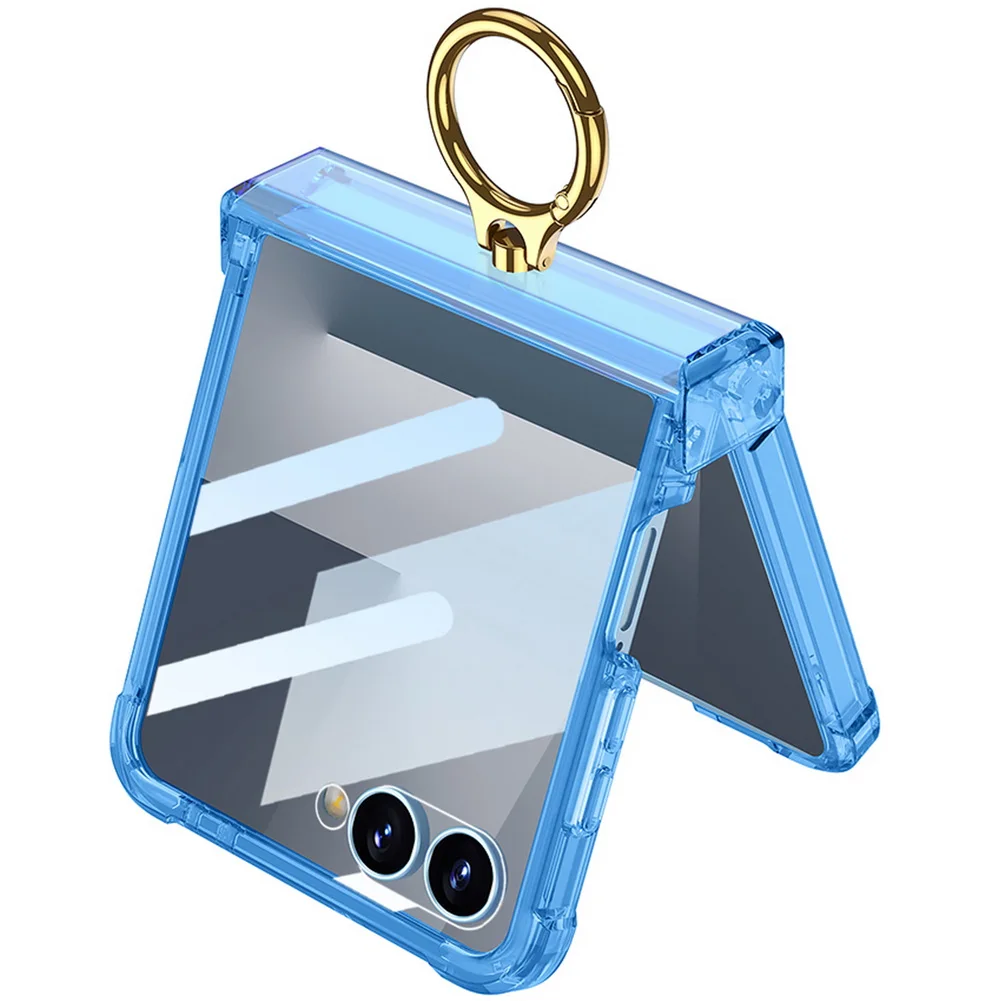 Built-in Magnetic Ring Metal Ring Hinged Four-corner Airbag Anti-drop Case for Samsung Galaxy Z Flip 7 Camera Protect Cover