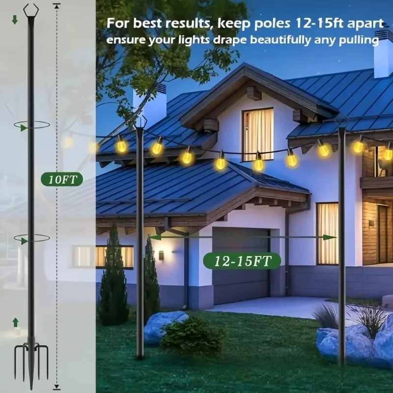 Outdoor Light Pole with Hook Christmas Festive Party Seasonal Arrangement of Outdoor String Light Pole