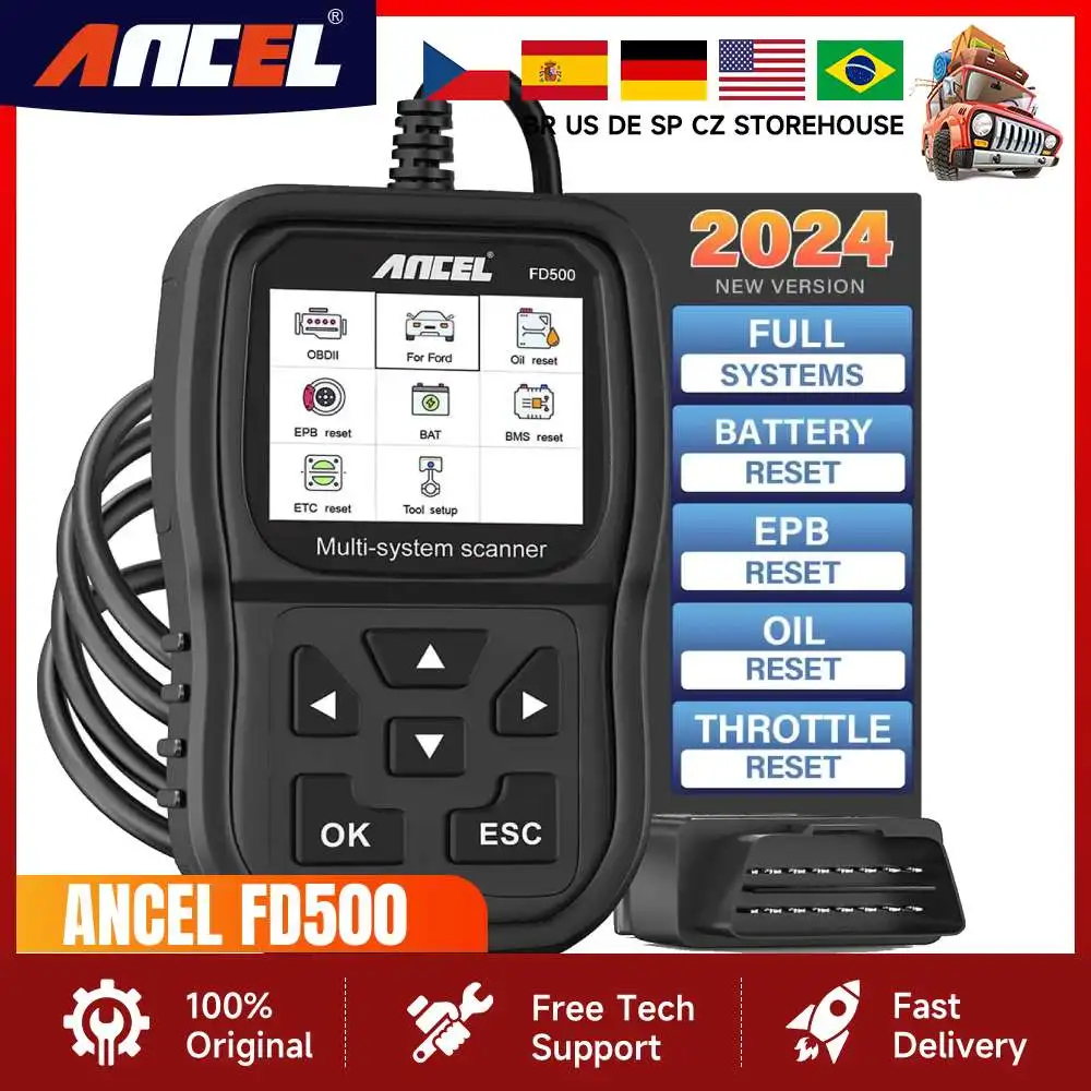 ANCEL-sistema completo de escáner FD500 OBD2, lector de código OBD con motor, ABS, SRS, EPB/acelerador, reinicio de aceite, herramienta de diagnóstico de coche para Ford herramientas de diagnóstico obd diagnostico coch