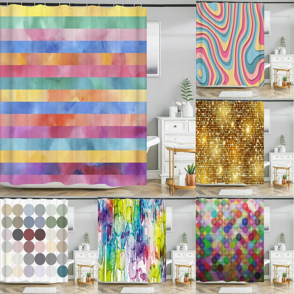

Colorful Stripes Geometric Pattern Shower Curtain Waterproof Bathroom Curtains With Hooks Modern Abstract Curtain Bath Accessory