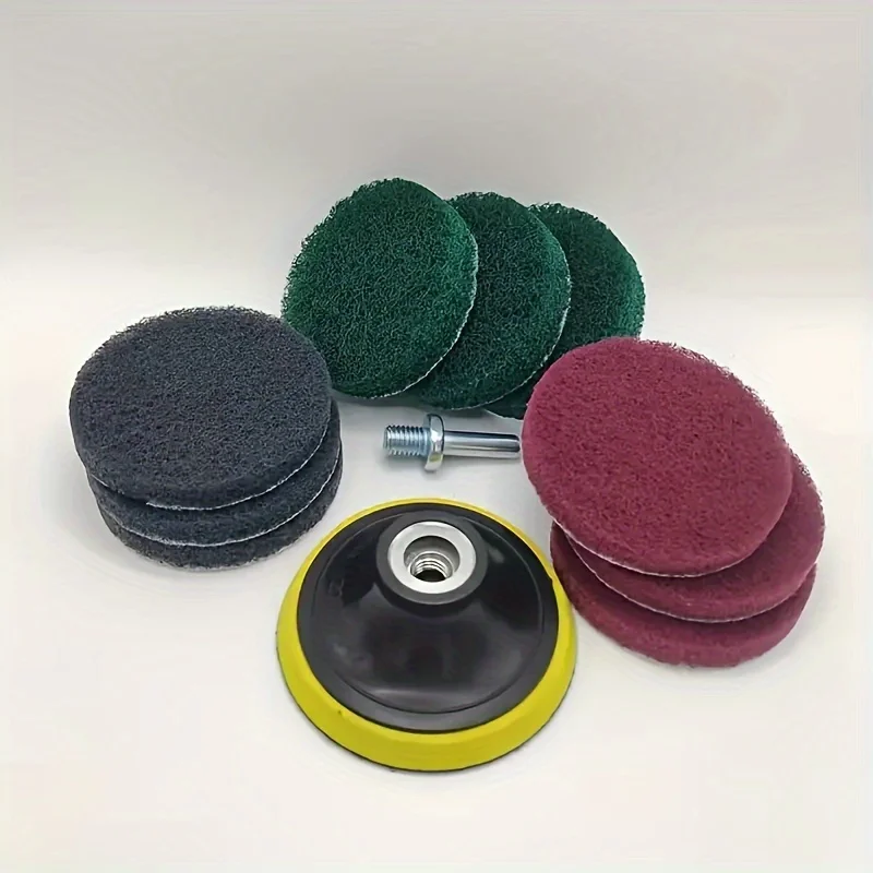 A set of 11, 3-inch 75mm scrub pad combinations to clean and sand rust stains, high friction, elastic grinding, sanding discs