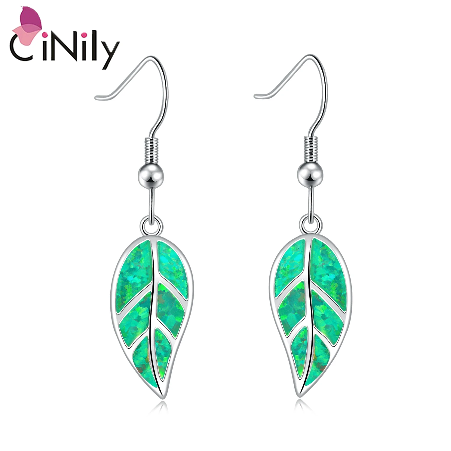 CiNily Multicolor Opal Dangle Drop Earrings Silver Plated Natural Plant Leaf Drop Earring for Woman Bohemia Summer Jewelry Gift