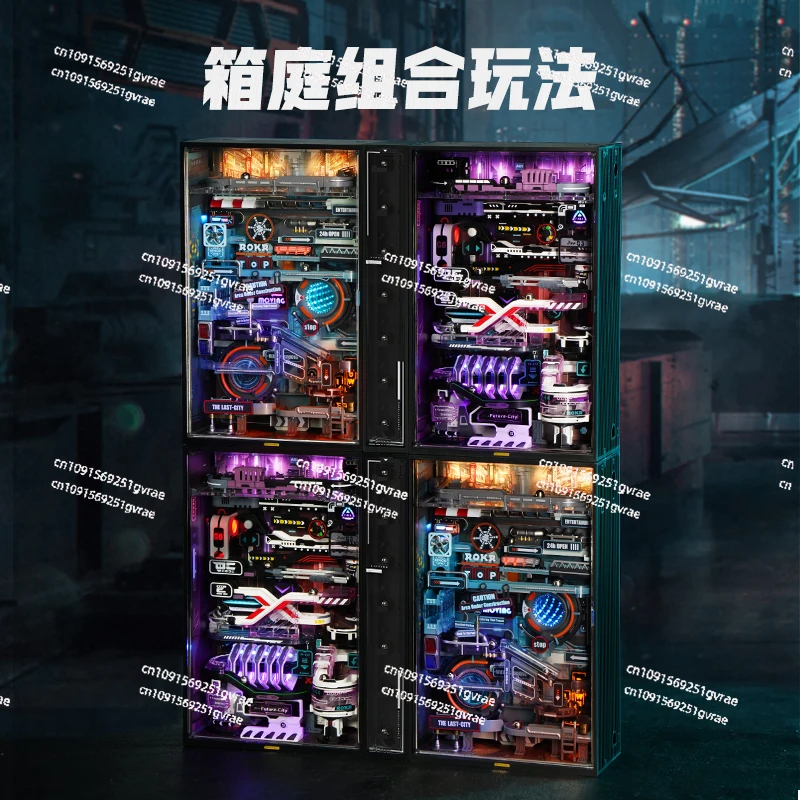 Ruoke Parallel World Desktop Cyberpunk 3D Ornament Hand Assembled Model Computer Desk and E-sports Room Gift