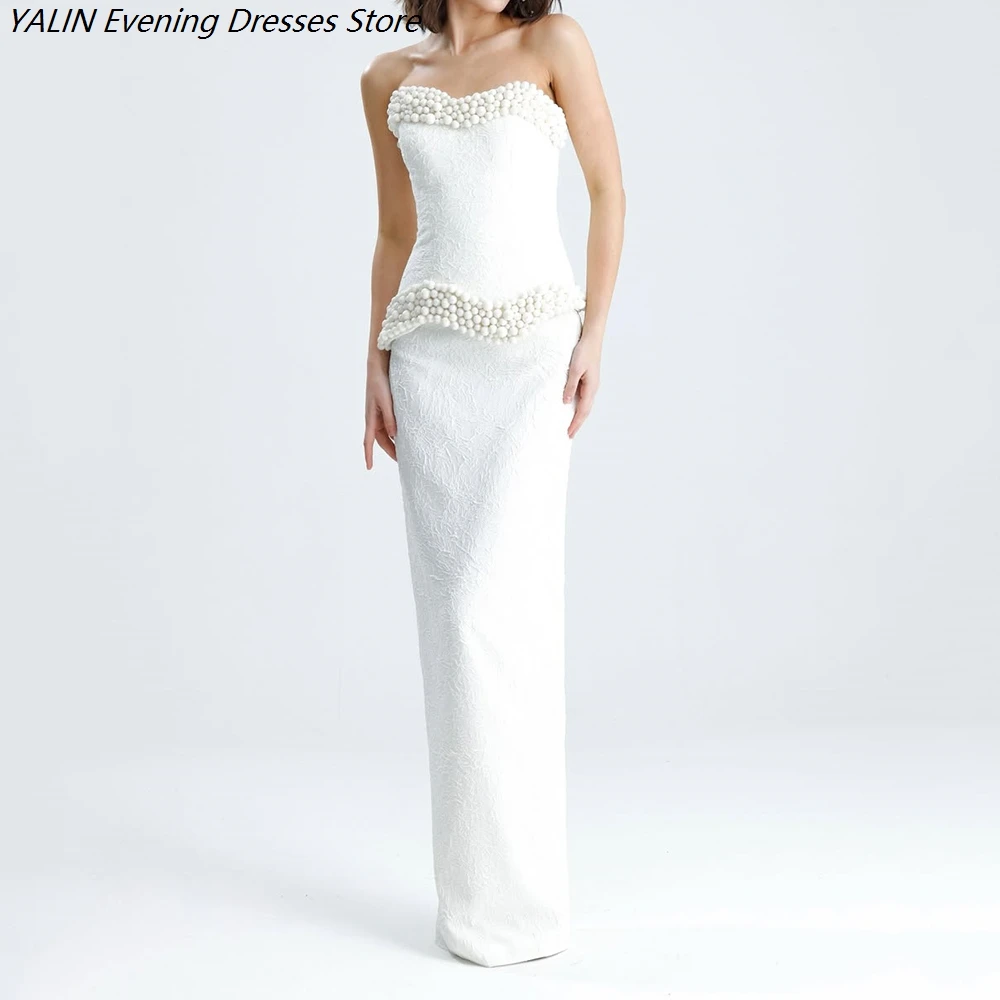 

Women's Straight Evening Dresses Floor-length Strapless Sleeveless Prom Dresses Fashion Beading Lace Backless Customized Gowns