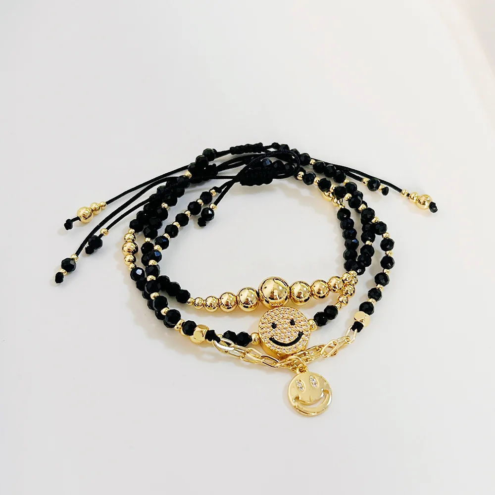 Rice bead bracelet Black Pendant Bohemia Crystal Hand weaving Adjustable Female Fashion Simple Beaded bracelet set