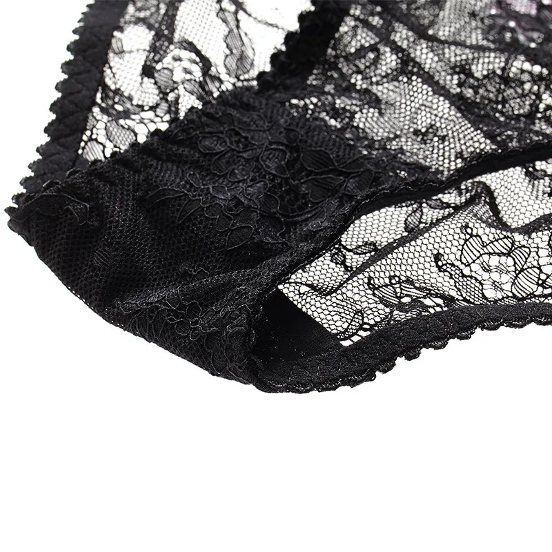 New Pink Lace Panties Women Transparent Underwear Black Sexy Soft Briefs Low-Rise White Floral Embroidery Panties Plus Size XL L