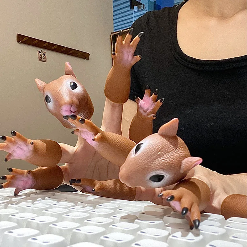 Cute Squirrel Finger Puppet, Funny Creative Hand Toy for Kids Adults, Interactive Prank Stress Relief Gift for Office Typing view 2