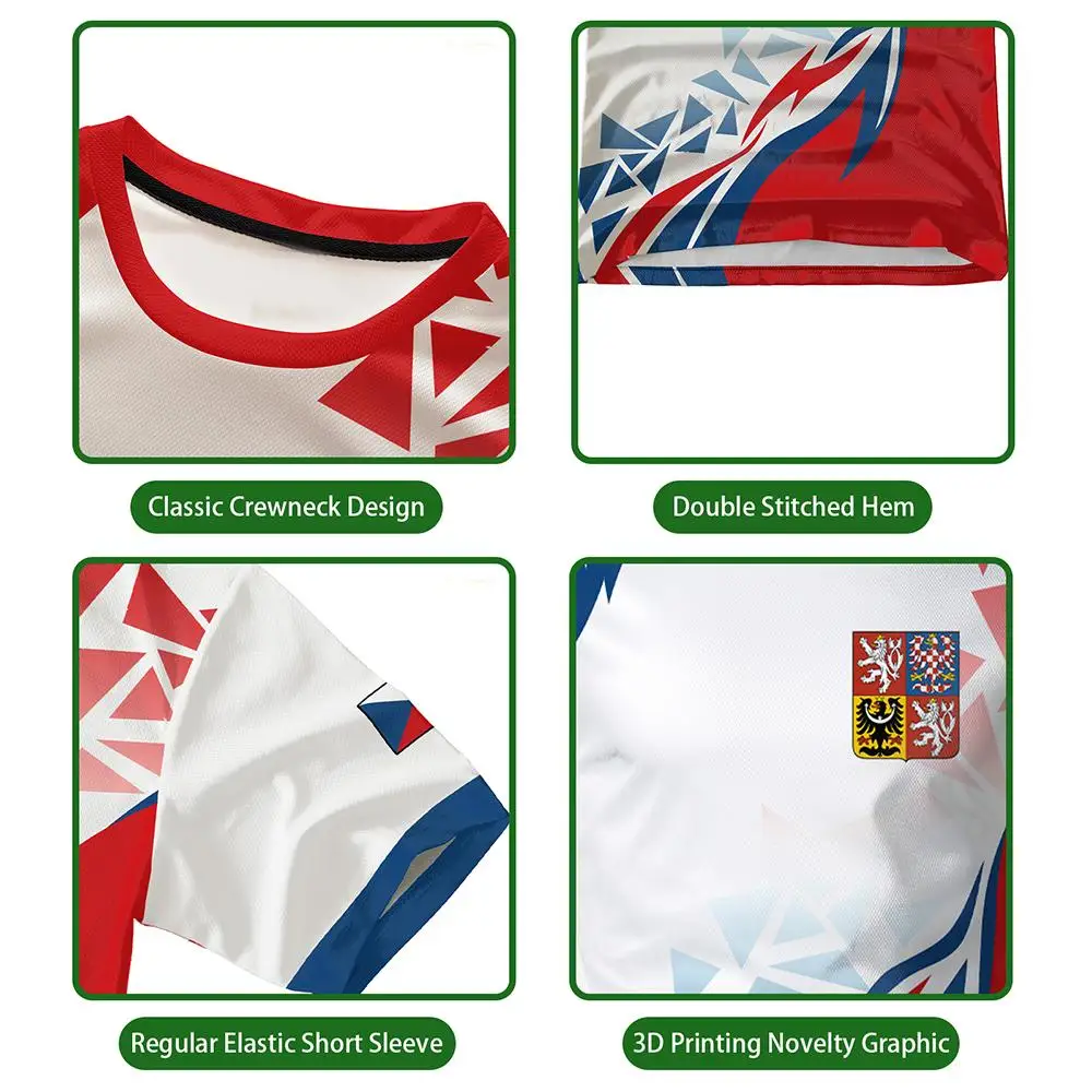 Czech Republic Flag T-Shirt Czech Republic National Emblem Graphic Tee Men's Women's Outdoor Sports Breathable Football Jersey
