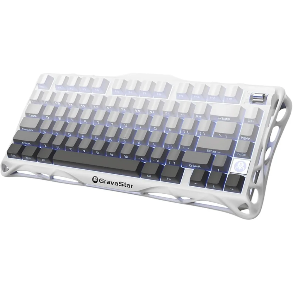 75% Wireless Mechanical Gaming Keyboard with Aluminum Exoskeleton, Hot-Swap Socket, Linear Switches, RGB Backlit Gradient White
