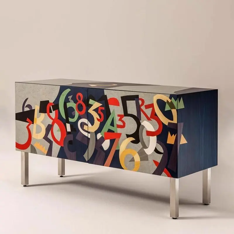 Solid wood dining side cabinet art storage cabinet painted entrance cabinet