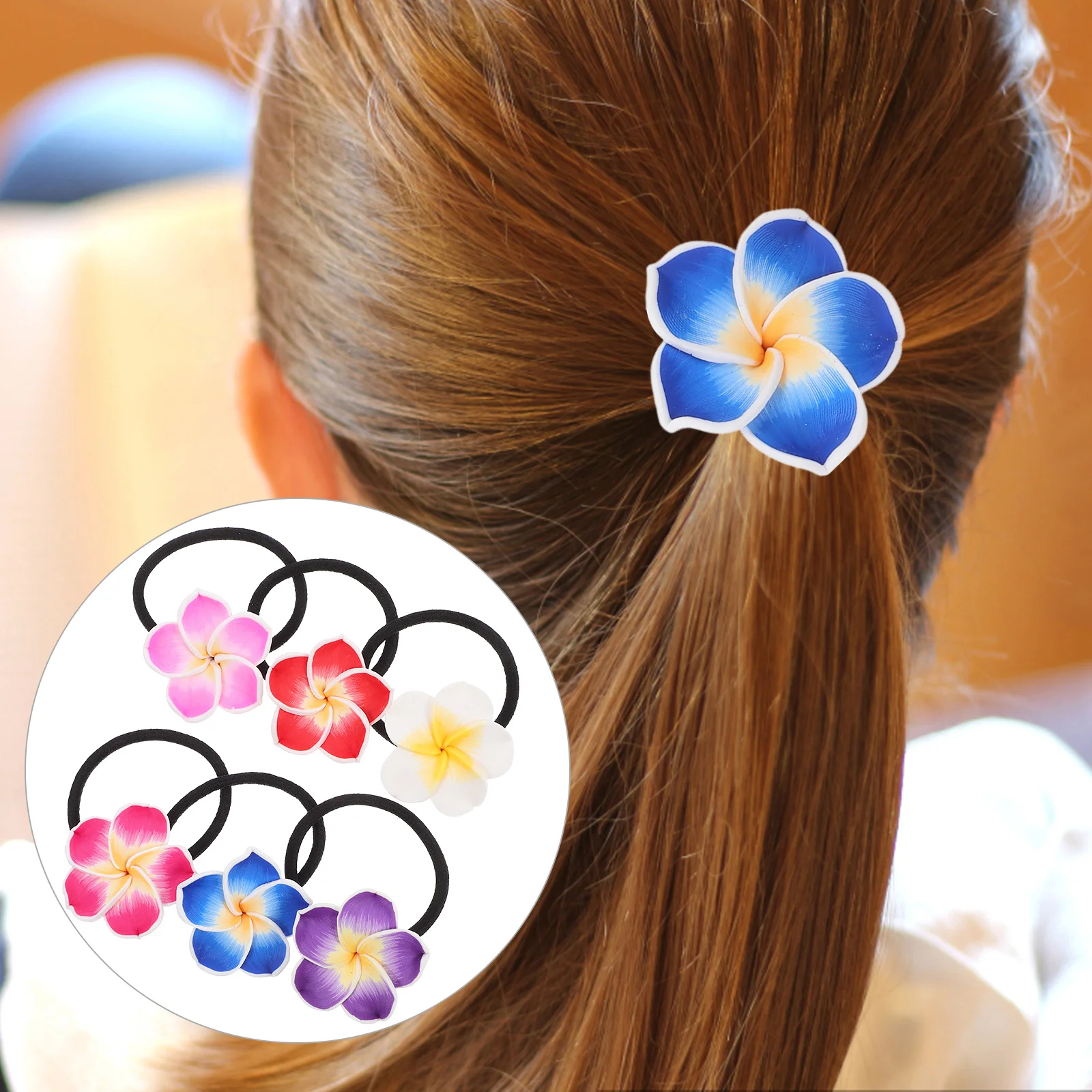 12 PCS Plumeria Hair Decoration Band Flower Hairband Simulation for Girl Ribbons