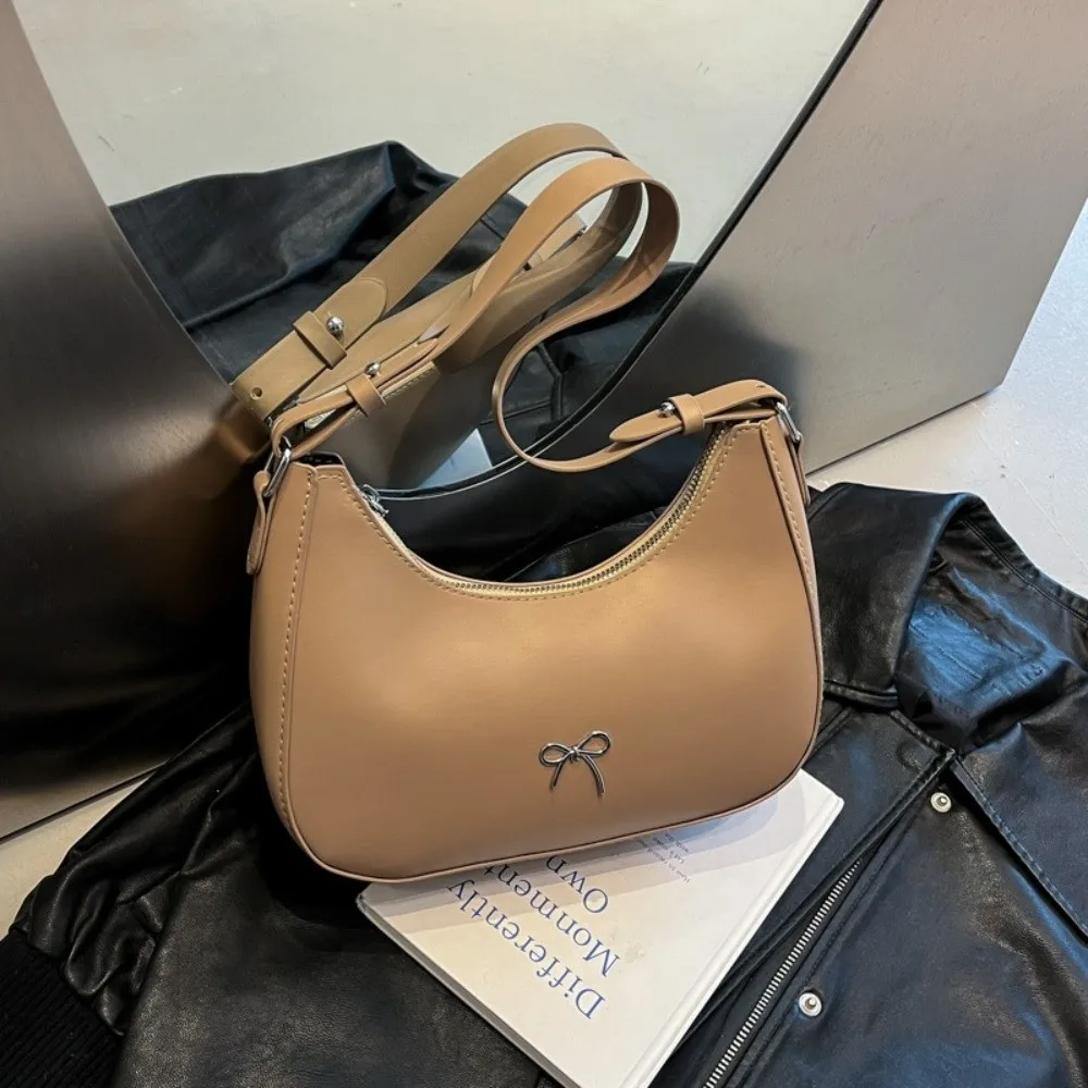 

Модная сумка подмышки из искусственной кожи с бантом, корейская однотонная сумка подмышки с бантом, милая роскошная сумка Y2K для девочек