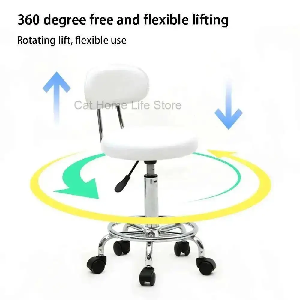 

Back Salon Round with Stool Shape Adjustable and Line White Taburete Con Ruedas Cadeira De Barbeiro Salon Equipment Furniture