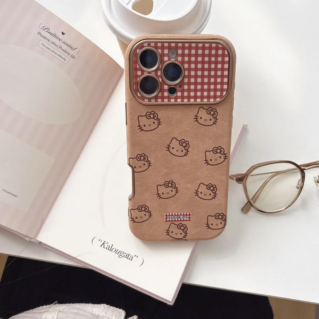 Милый кожаный чехол с рисунком «Hello Kitty» для iPhone 17, 16, 15, 14, 13, Pro Max 16 Plus, мягкий чехол для камеры «все включено»
