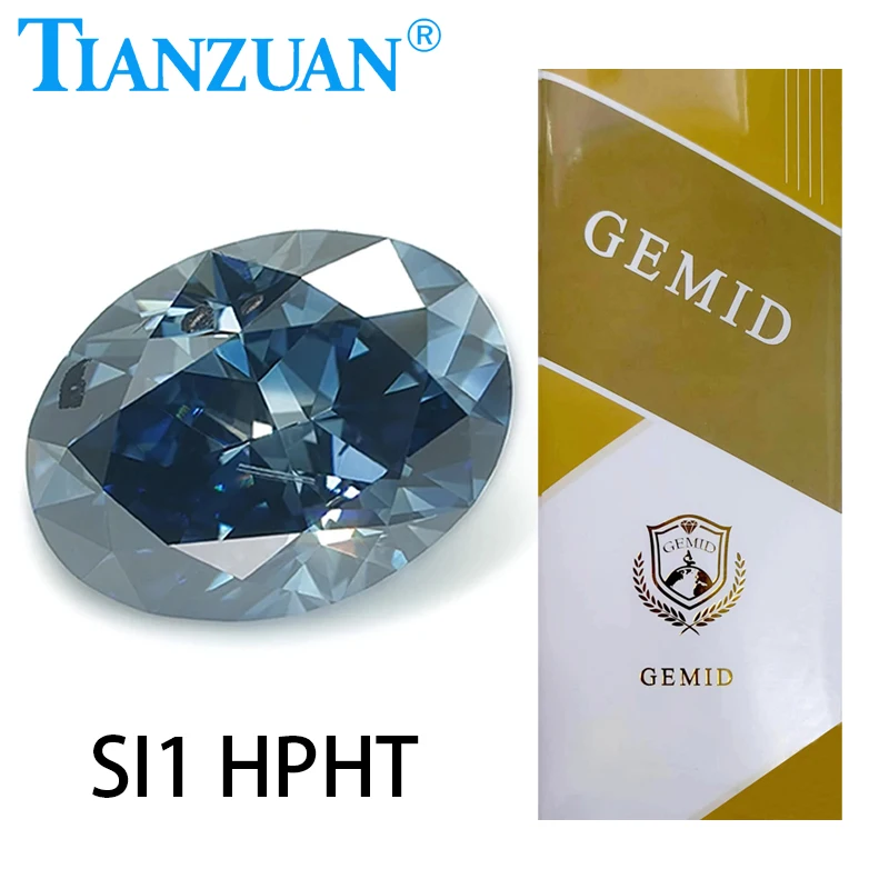 

Lab Grown Diamond HPHT Oval Cut Fancy Vivid Blue Color SI1 2EX Loose Gemstone Bead with GEMID Certified