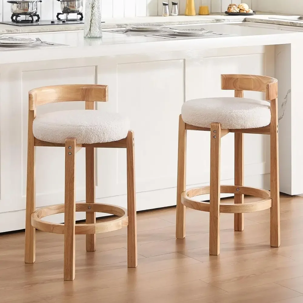 

Beige Upholstered Counter Height Stools Set of 2 - Stylish Low Back Kitchen Bar Seating