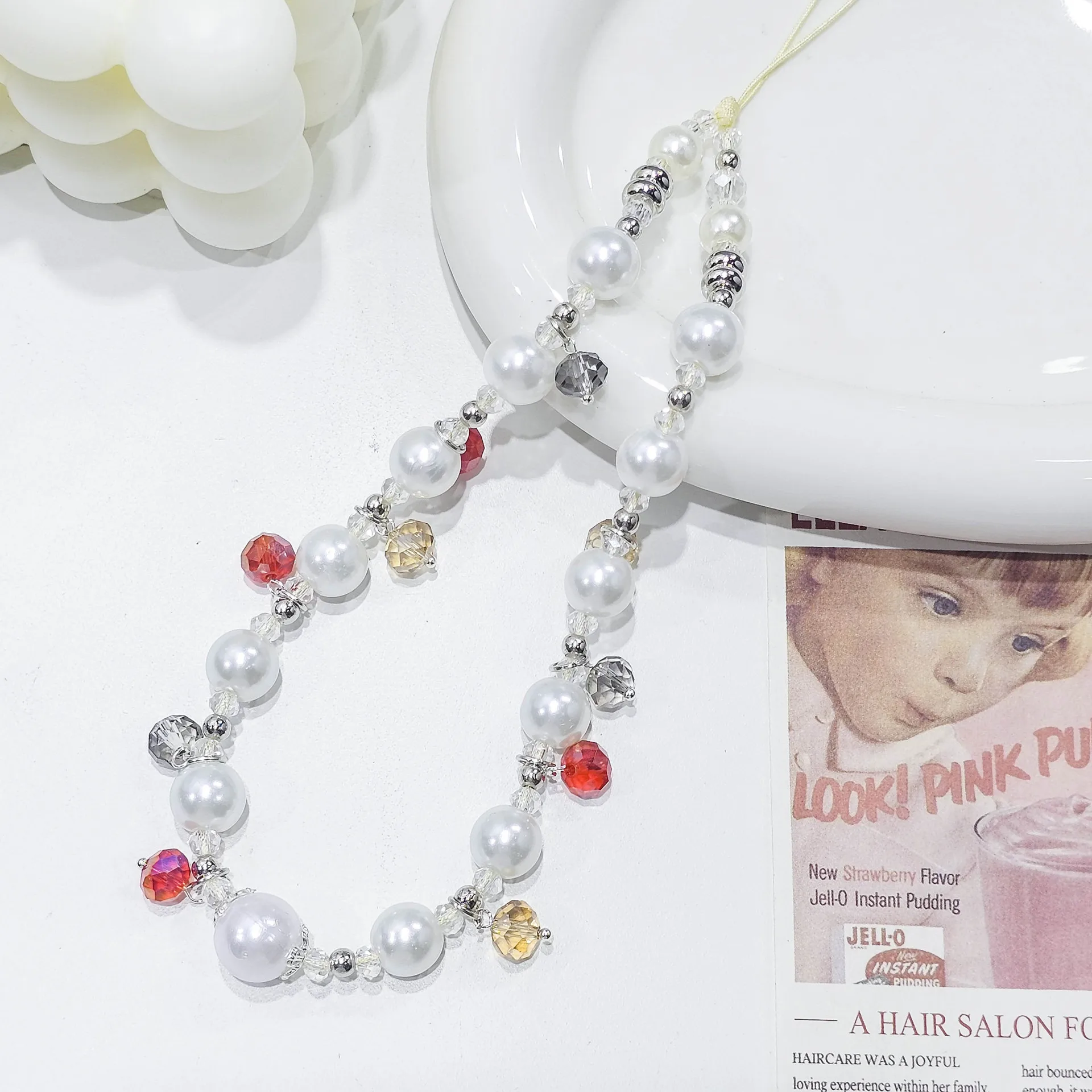 الإبداعية اللؤلؤ منقطة لامعة مطرز حقيبة الهاتف المحمول الحبل المألوف تنوعا الهاتف المحمول الحبل قلادة الملحقات #1